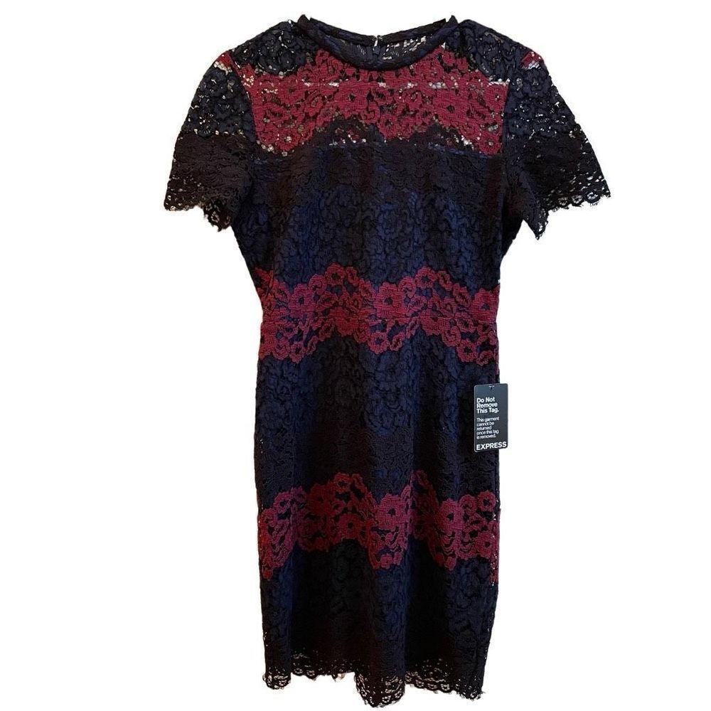 Express Dress Womens 4 Bodycon Lace Colorblock Sheath Edgy Romance Goth